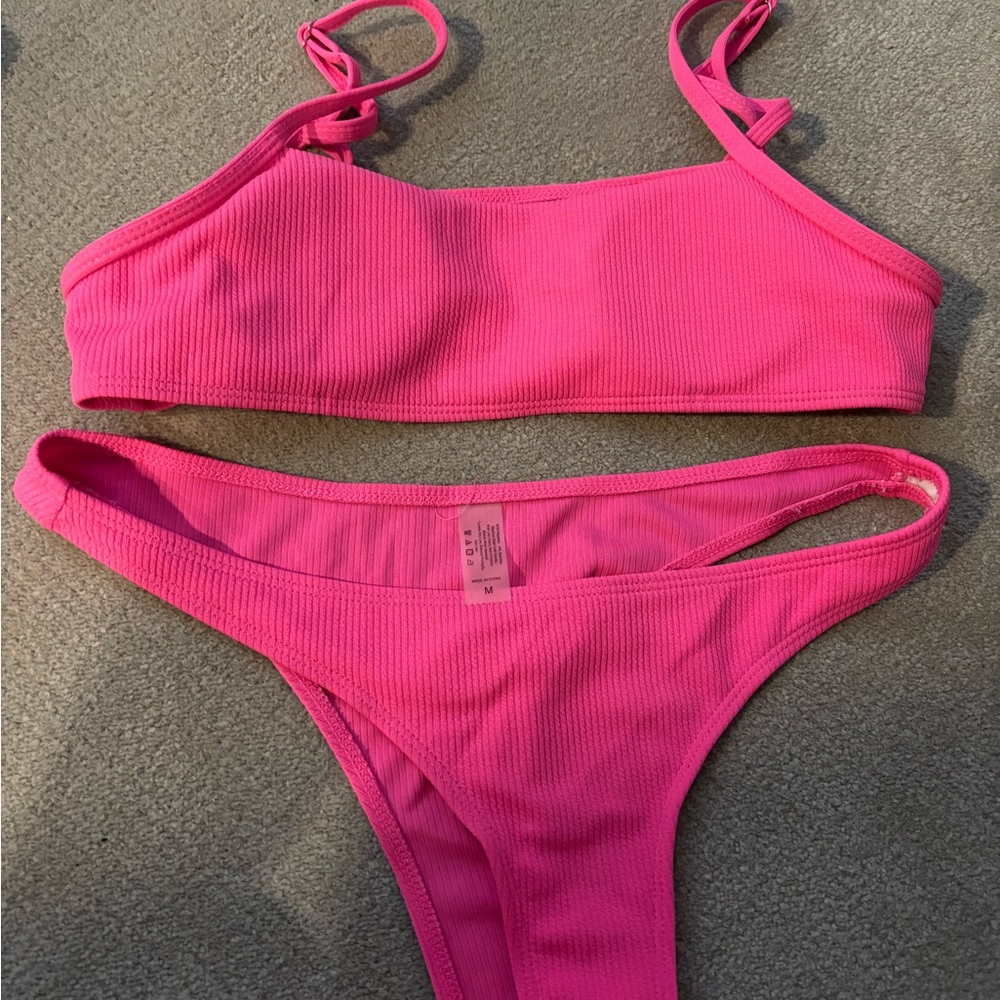 Hot Pink Ribbed Bikini Set